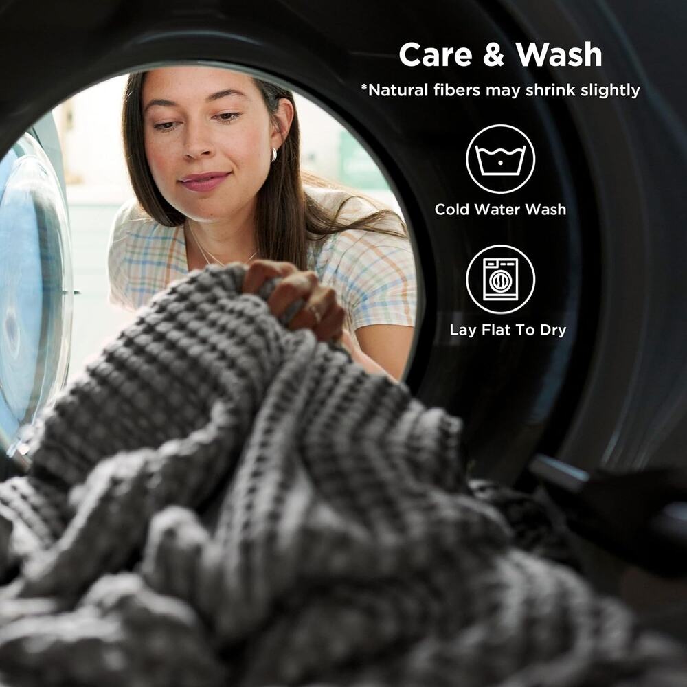 Bedsure Cooling Waffle Blanket for Hot Sleepers, Grey, Queen, 90"x90" 50% cotton - Picture 6 of 6